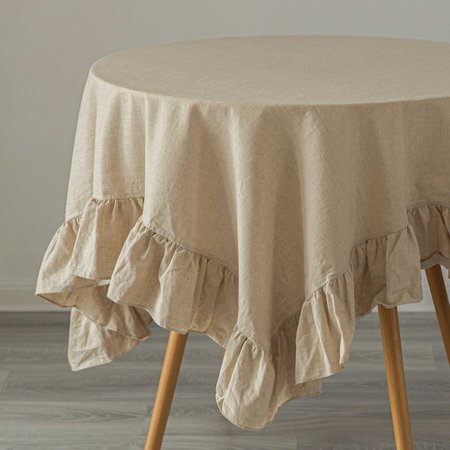 DEERLUX 100% Pure Linen Washable Tablecloth with Ruffle Trim, 60 x 60 Square Natural QI003988.6060.NC